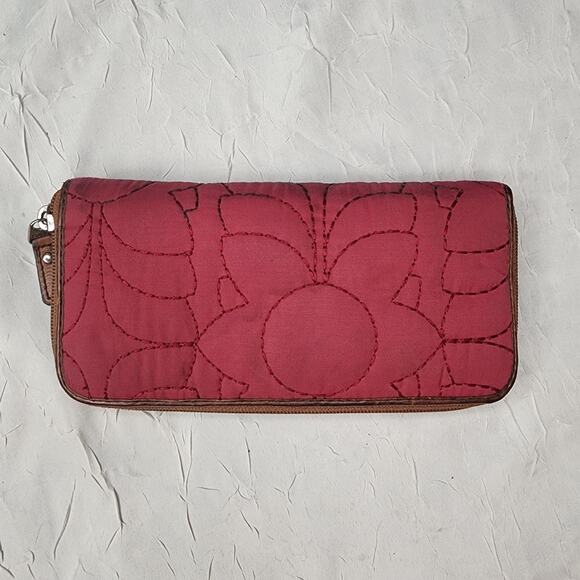 Fossil Key-Per Quilted Wallet Clutch Zip Around Leather Trim - Picture 4 of 8